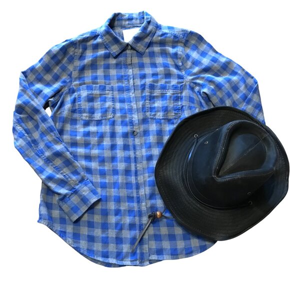 Upcycled Bleached Flannel Shirt, Women’s Size Small: Blue Plaid Stars Western - Picture 7 of 9